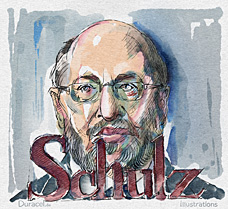 Karikatur von Martin Schulz in Feder und Aquarell